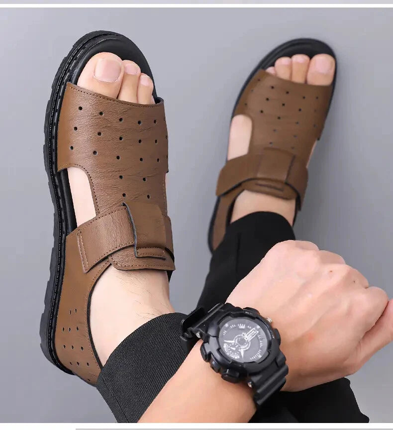 Roman Style British Open Toe Men's Sandals Fashion Hollow Out Flats Shoes Summer