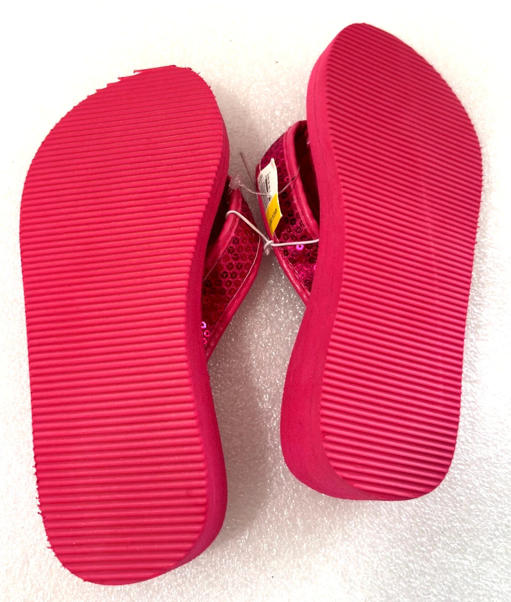 Wedge Sandals Women Flip Flops Rhinestone Sparkle Black & Pink Sequin Size 4