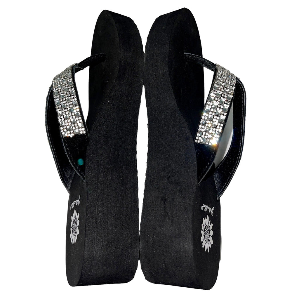 Yellow Box Flip Flops Womens 6.5 Black Clear Rhinestone Wedge Sandals Scalia