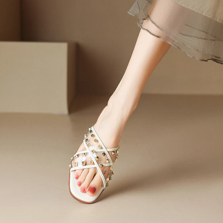 Womens Fashion Transparent Studs Crossover Beach Slipper Sandal Shoes Mules b95