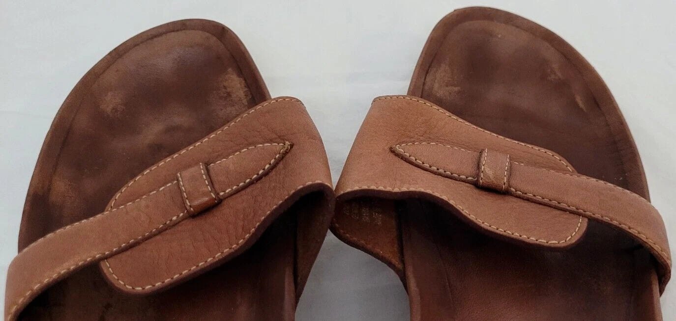 Timberland Womens Slide Sandals Brown Leather Smart Comfort System Size 10 M