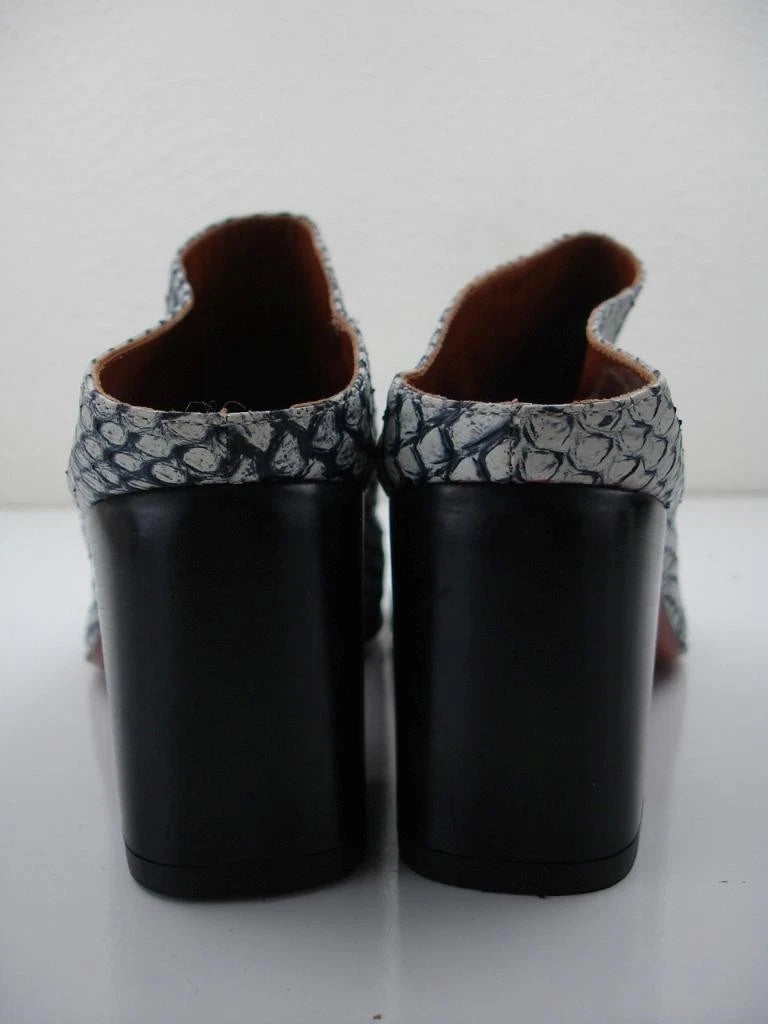 Women's sz 8 M Aquatalia Ellen Leather Open-Toe Mule Snakeskin Shoes Heels Slide