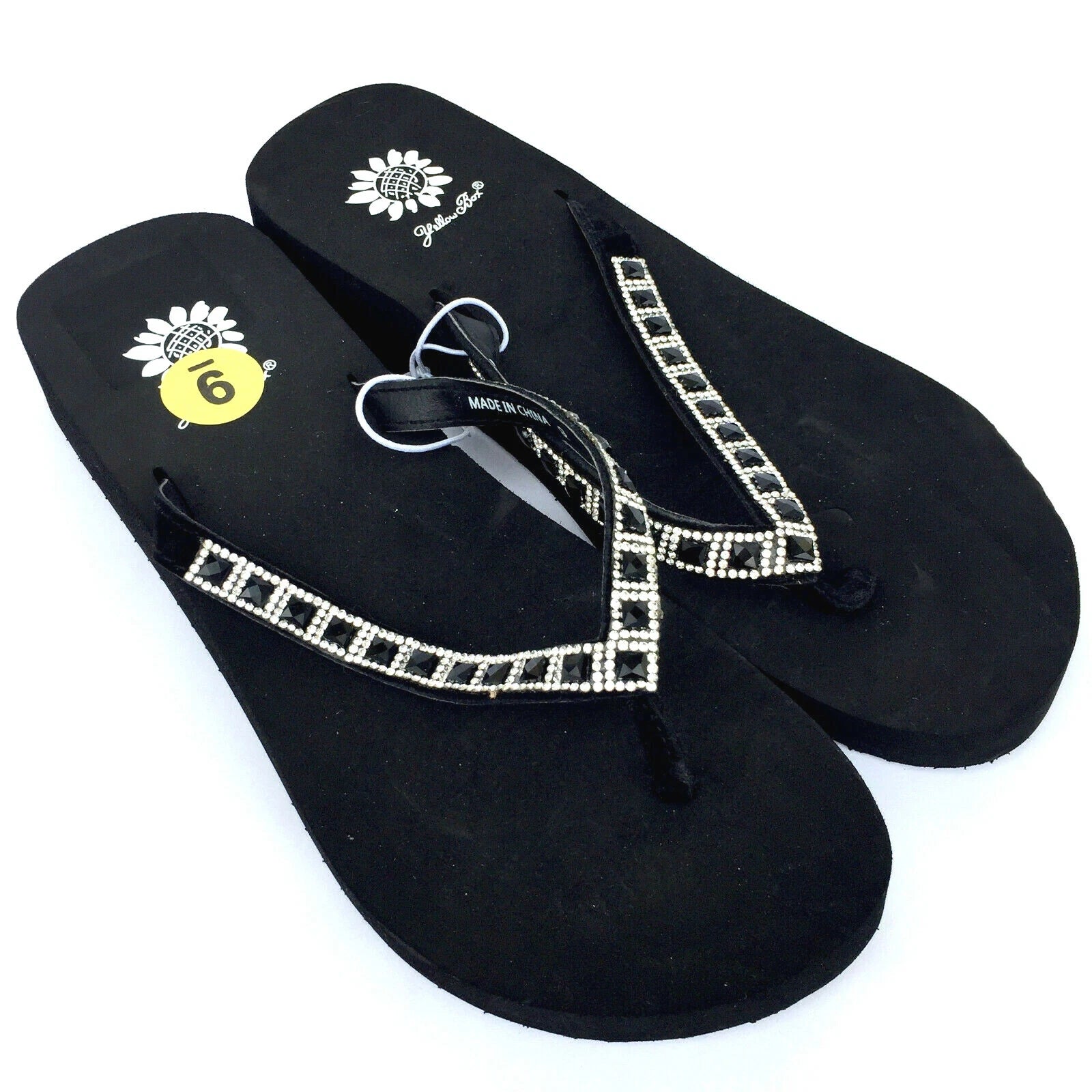 Yellow Box Womens Flip Flops Saydee Sparkle Jeweled Rhinestone Black Sandals