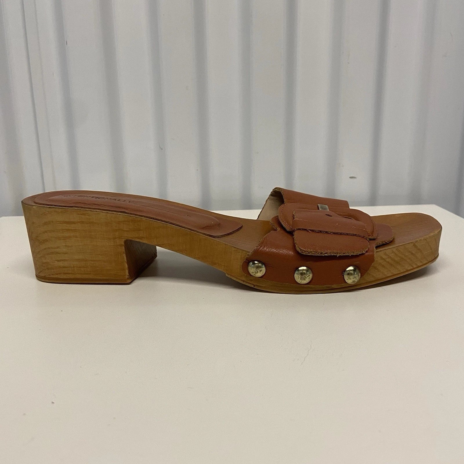 Intentionally Blank Marc Clog Canyon Wooden Heel Slip On Sandals Womens 38/8