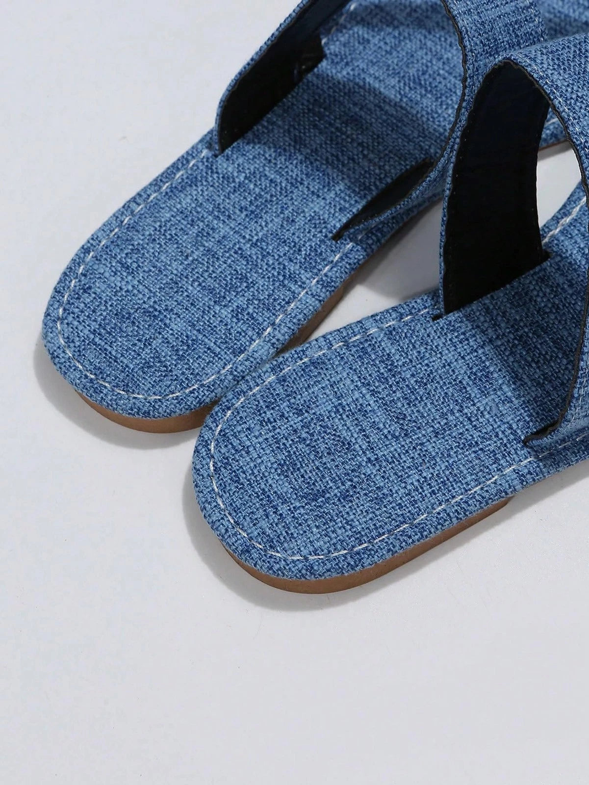 Women's Denim Jean Sandals Cute Dressy Toe Ring Strappy Slip on Slide Flats S...