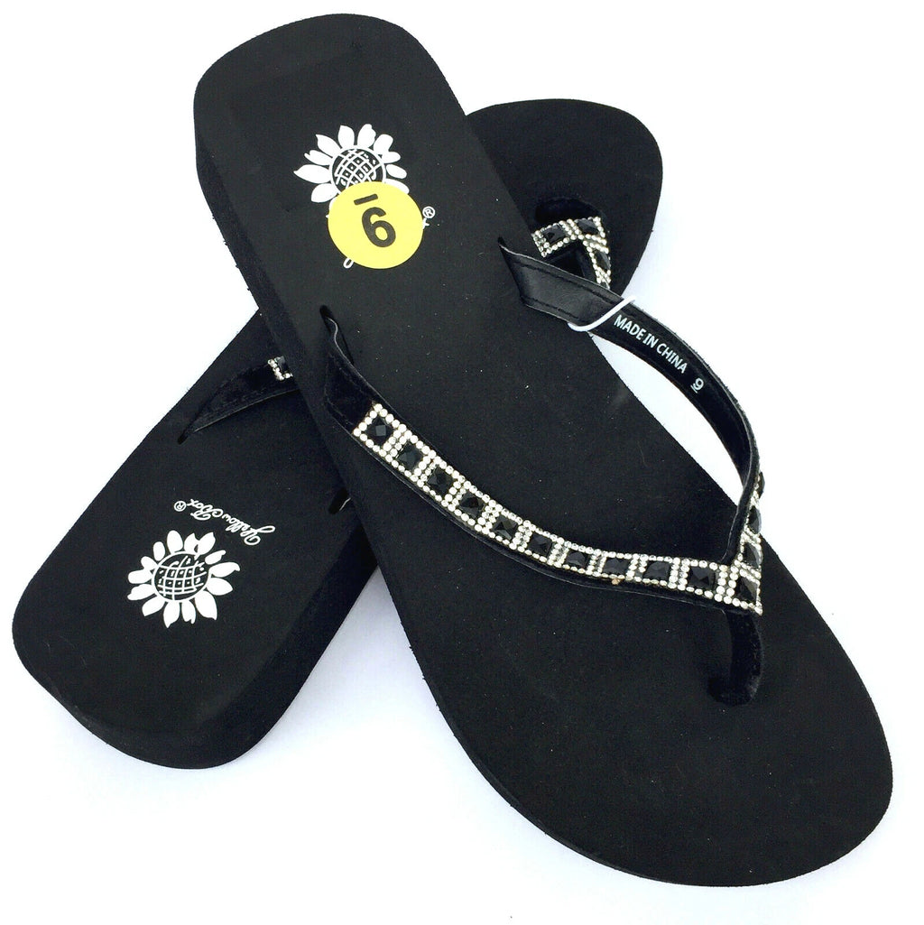 Yellow Box Womens Flip Flops Saydee Sparkle Jeweled Rhinestone Black Sandals