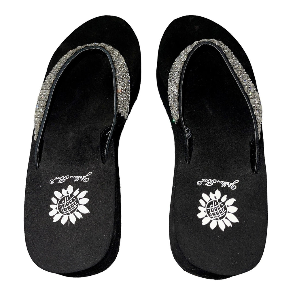Yellow Box Flip Flops Womens 6.5 Black Clear Rhinestone Wedge Sandals Scalia