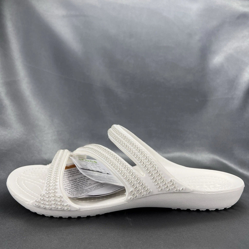 Crocs Kadee II Strappy Sandals Women's 7 White Jewels Summer Slides 211350-100