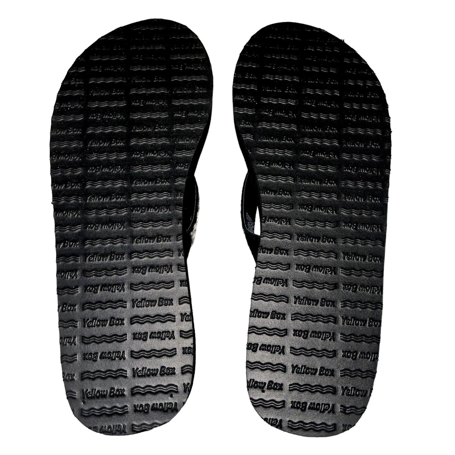 Yellow Box Flip Flops Womens 6.5 Black Clear Rhinestone Wedge Sandals Scalia