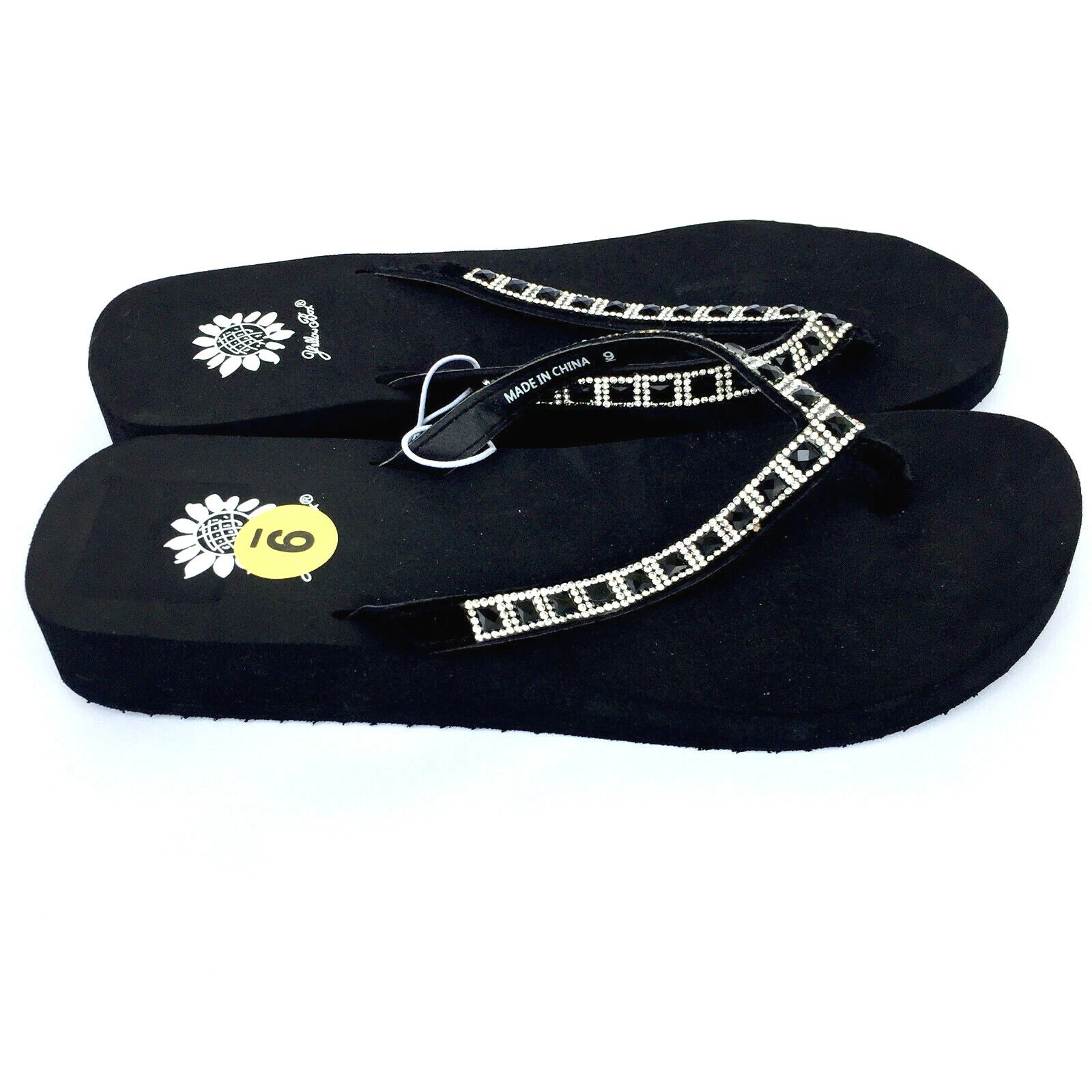 Yellow Box Womens Flip Flops Saydee Sparkle Jeweled Rhinestone Black Sandals