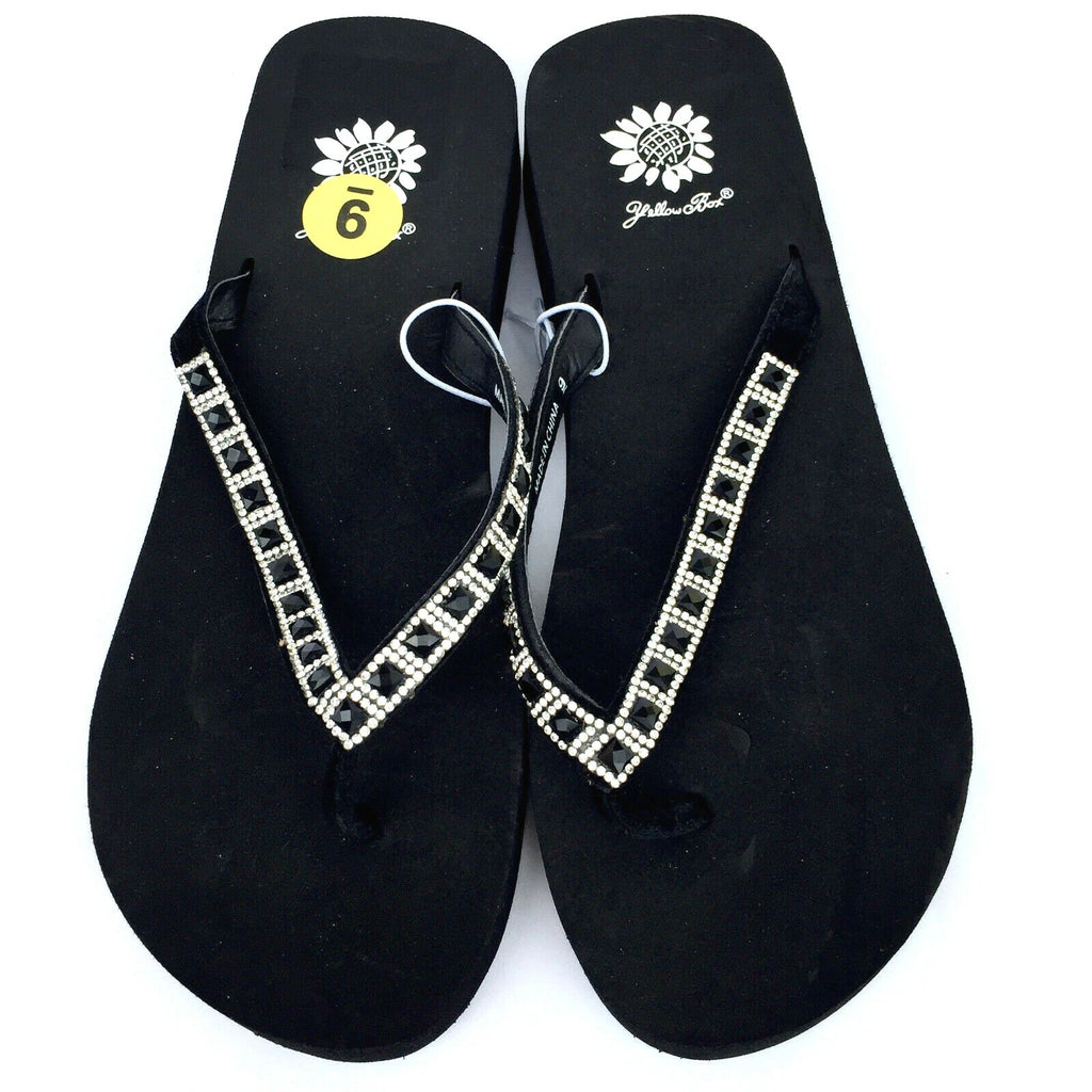 Yellow Box Womens Flip Flops Saydee Sparkle Jeweled Rhinestone Black Sandals
