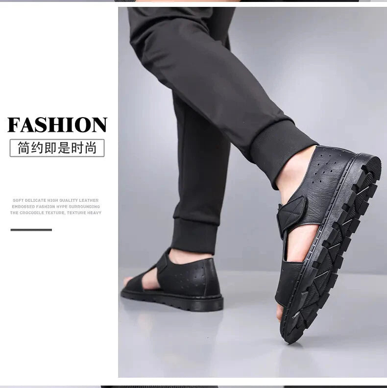 Roman Style British Open Toe Men's Sandals Fashion Hollow Out Flats Shoes Summer