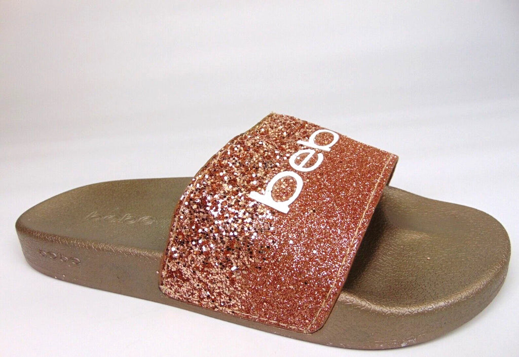 Bebe Women's Fraida Glitter Slide Fashion Sandals Flats Size 8.0 M, Rose Gold