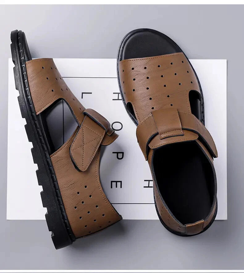 Roman Style British Open Toe Men's Sandals Fashion Hollow Out Flats Shoes Summer