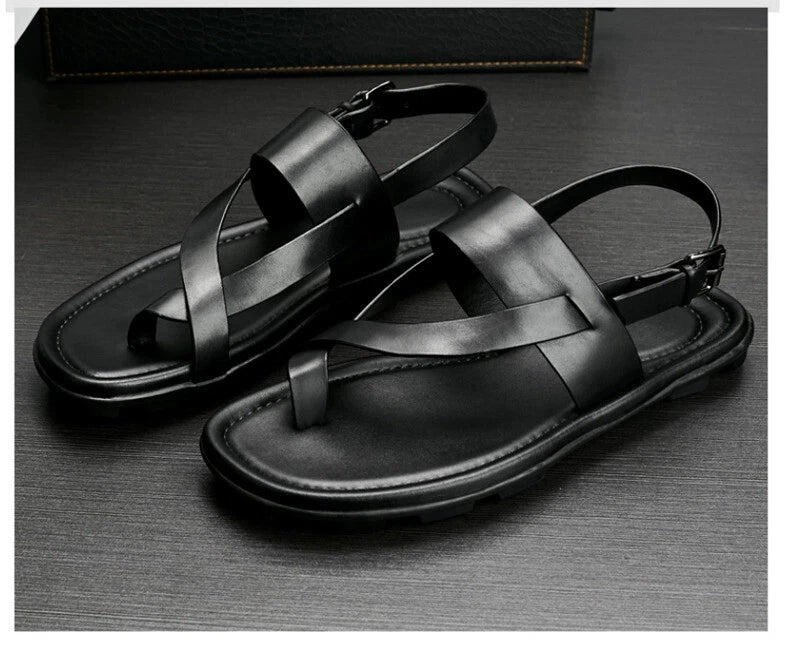 Roman Style Open Toe Sandals Slingbacks Casual Real Leather Mens Shoes Flats New