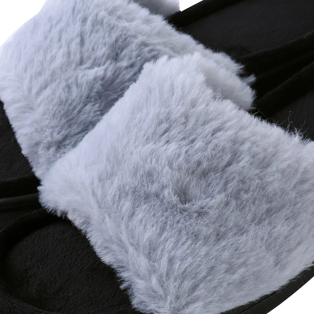 Aerusi Women Fashion Cozy Open Toe Slip-On Slippers Flat Indoor Bedroom Shoes