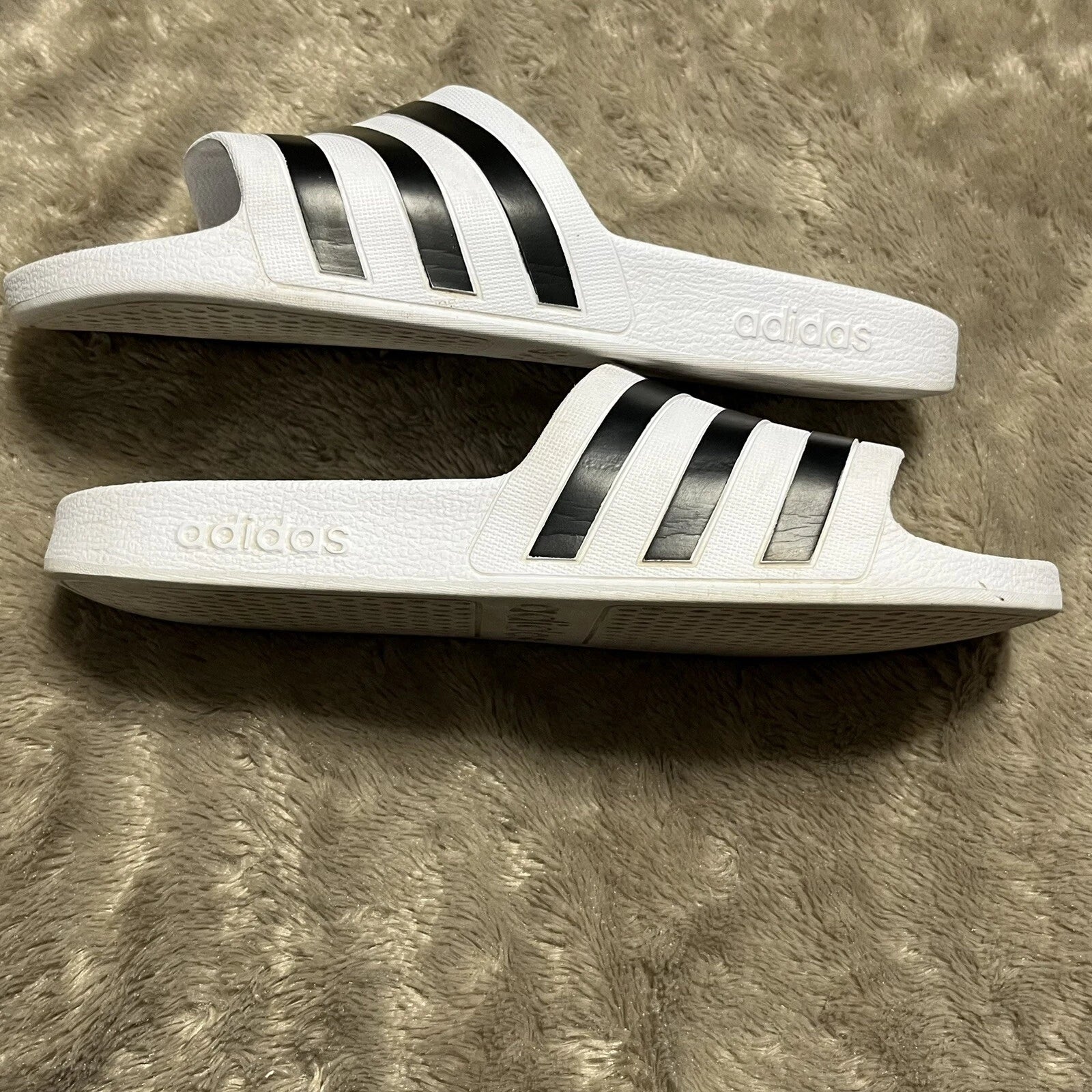 Adidas Adilette Aqua Slides Sandals White/Black Waterproof  - Womens Size 10 VGC