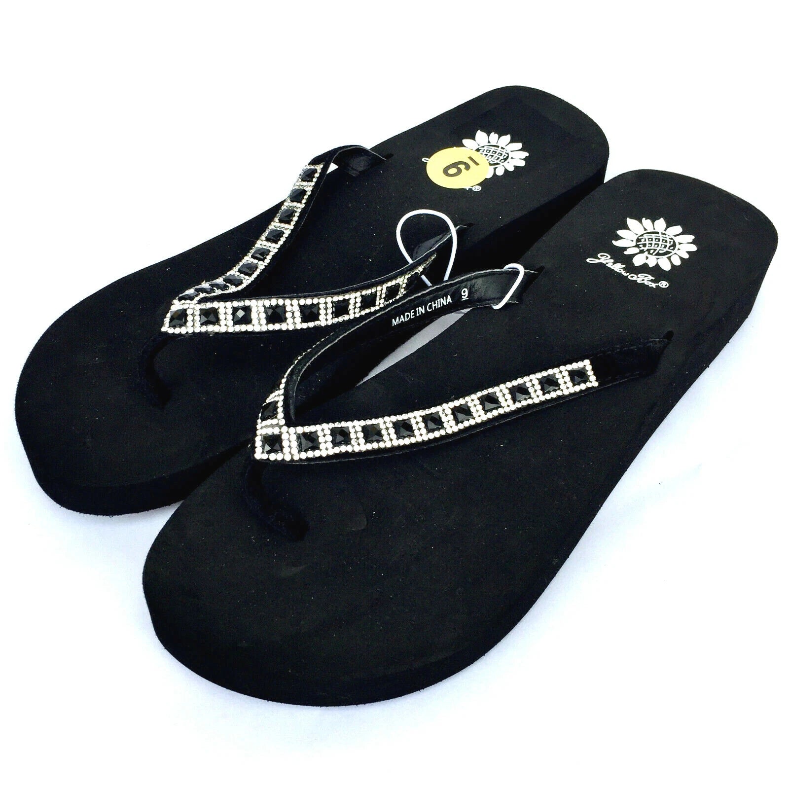 Yellow Box Womens Flip Flops Saydee Sparkle Jeweled Rhinestone Black Sandals