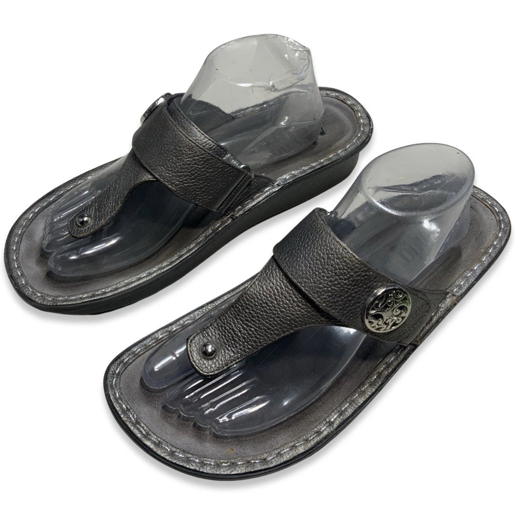 Alegria Carina Silver Gray Leather Thong Sandals EU 41 US 10.5-11 Comfort Style