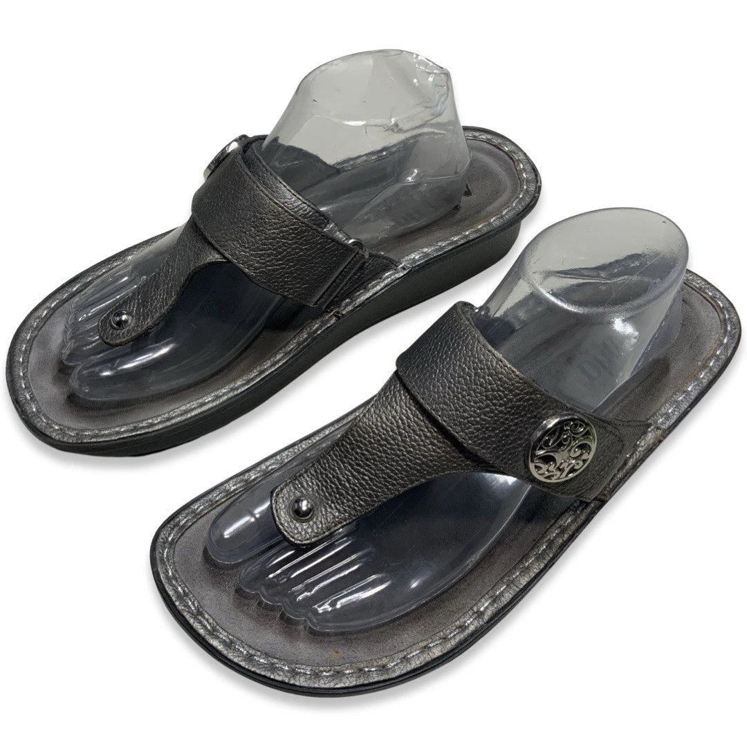 Alegria Carina Silver Gray Leather Thong Sandals EU 41 US 10.5-11 Comfort Style