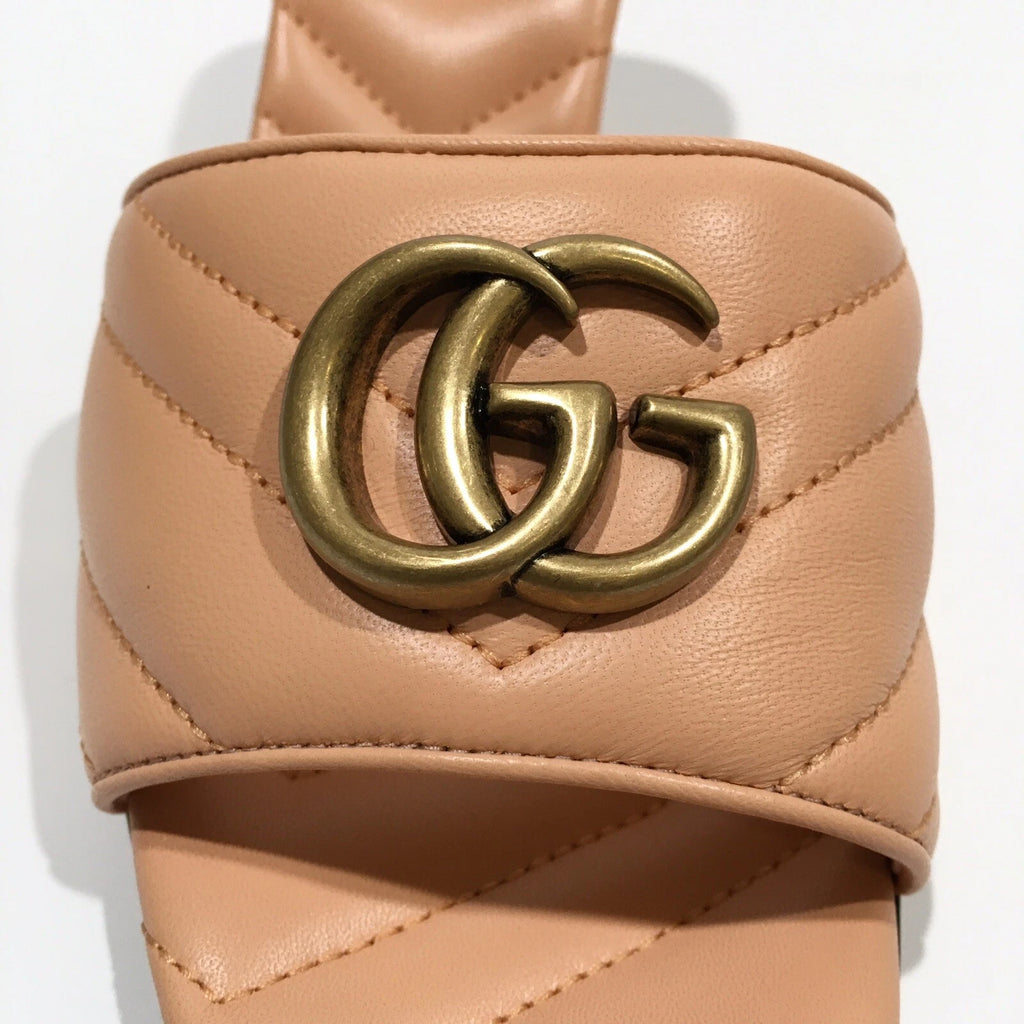 GUCCI GG MARMONT QUILTED LEATHER MULE SANDAL -PEACH -US 8.5 -NEW
