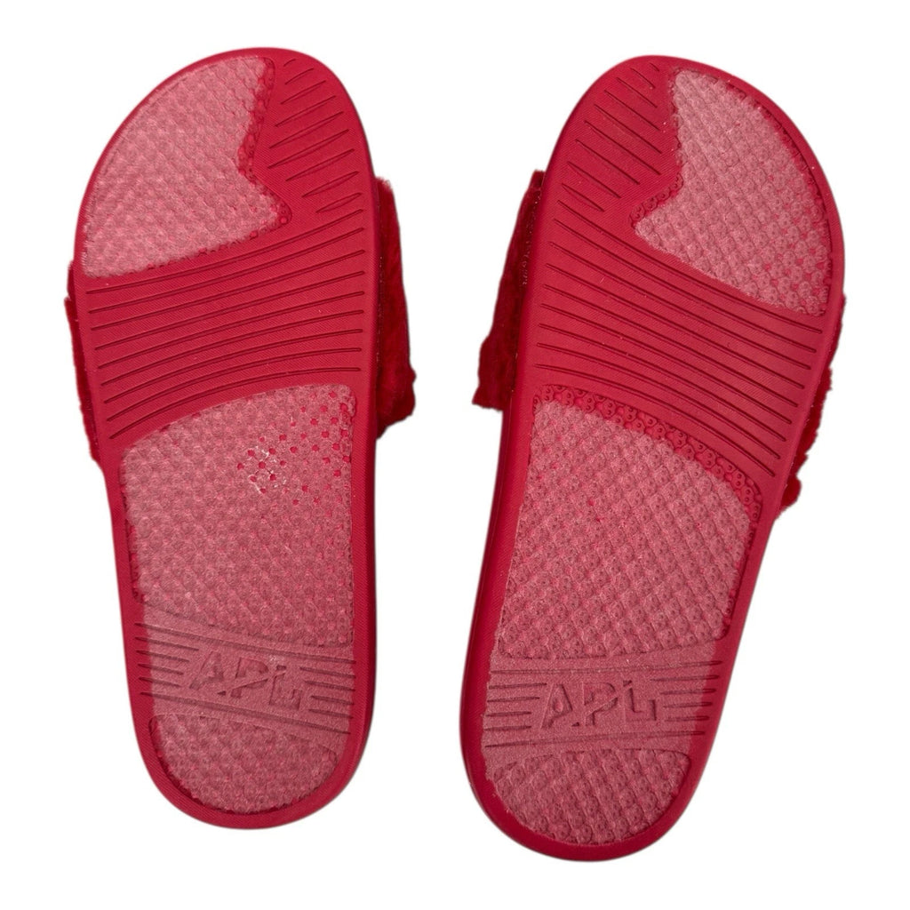 APL Women’s Shearling Furry Slide Sandals in Red/Silver Size 10