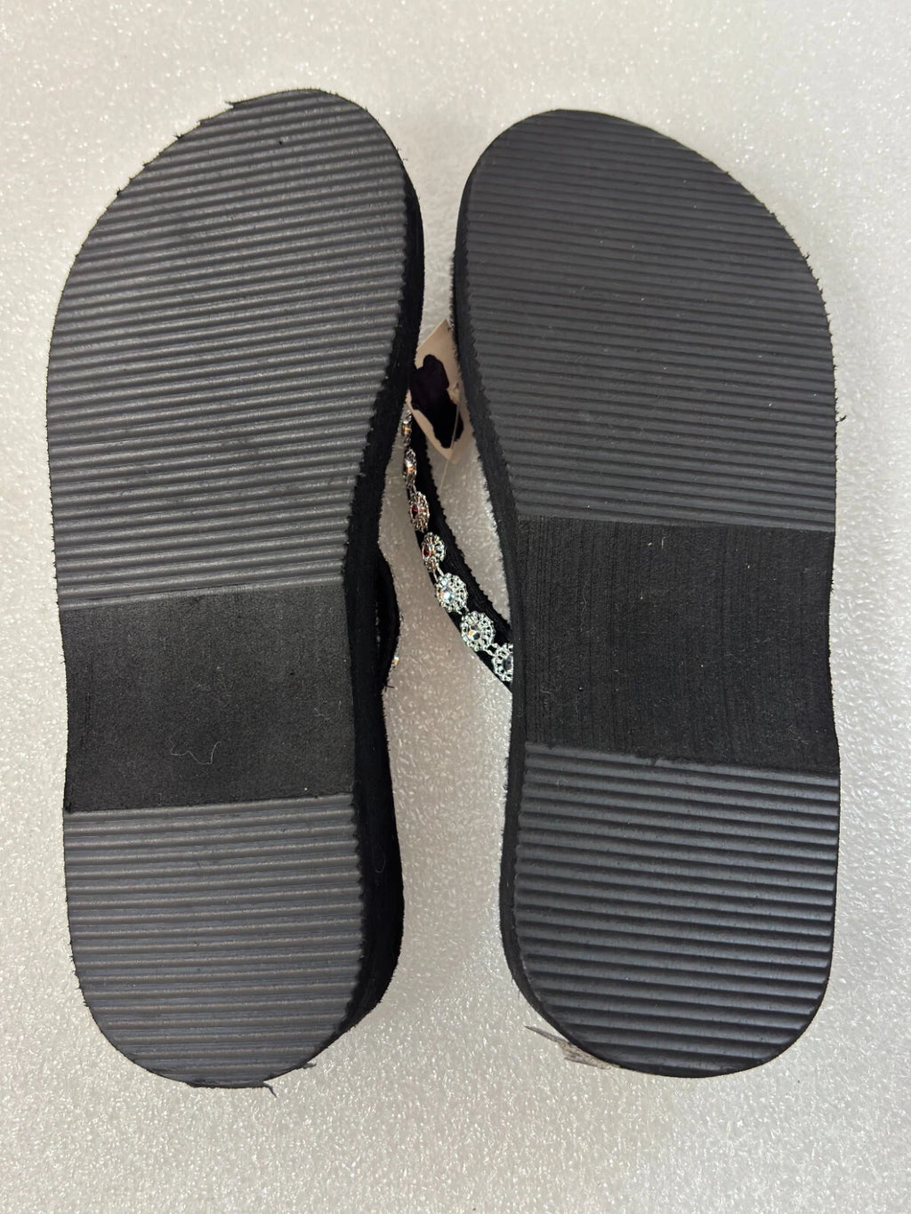 Wedge Sandals Women Flip Flops Rhinestone Sparkle Black & Pink Sequin Size 4