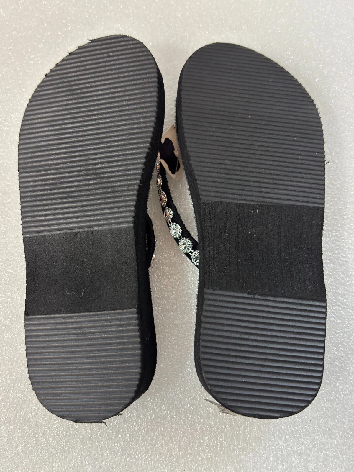 Wedge Sandals Women Flip Flops Rhinestone Sparkle Black & Pink Sequin Size 4