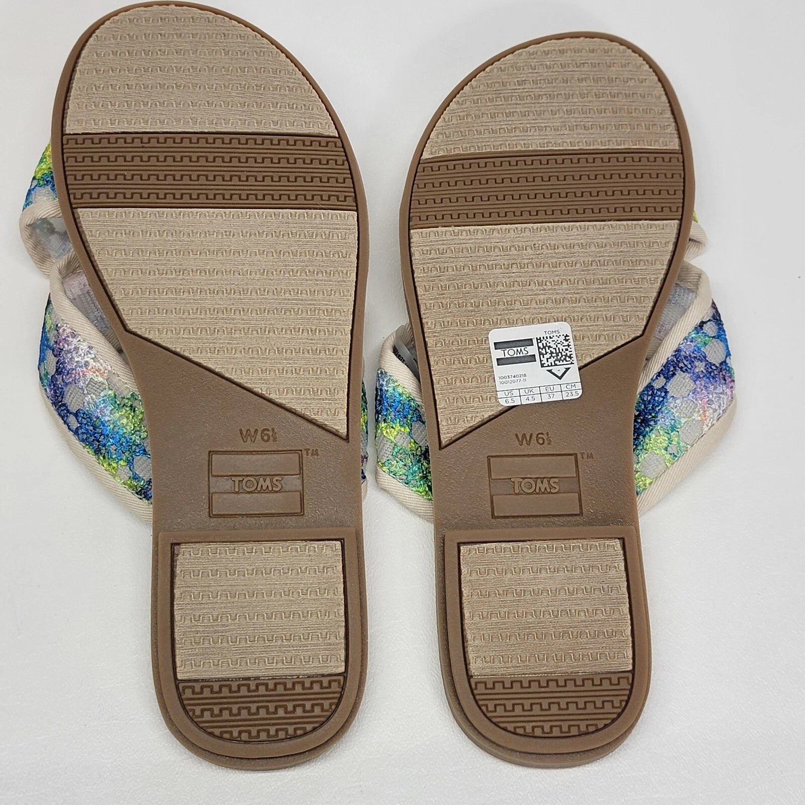 TOMS Viv white Lace Sandals Womens Size 6.5 slides fashion multicolor slip on