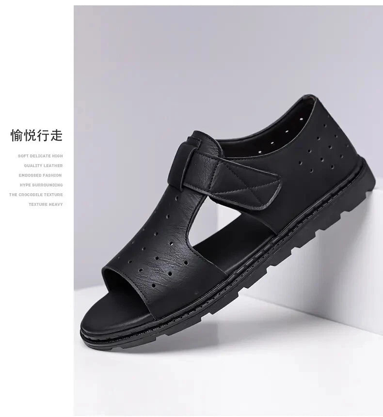 Roman Style British Open Toe Men's Sandals Fashion Hollow Out Flats Shoes Summer