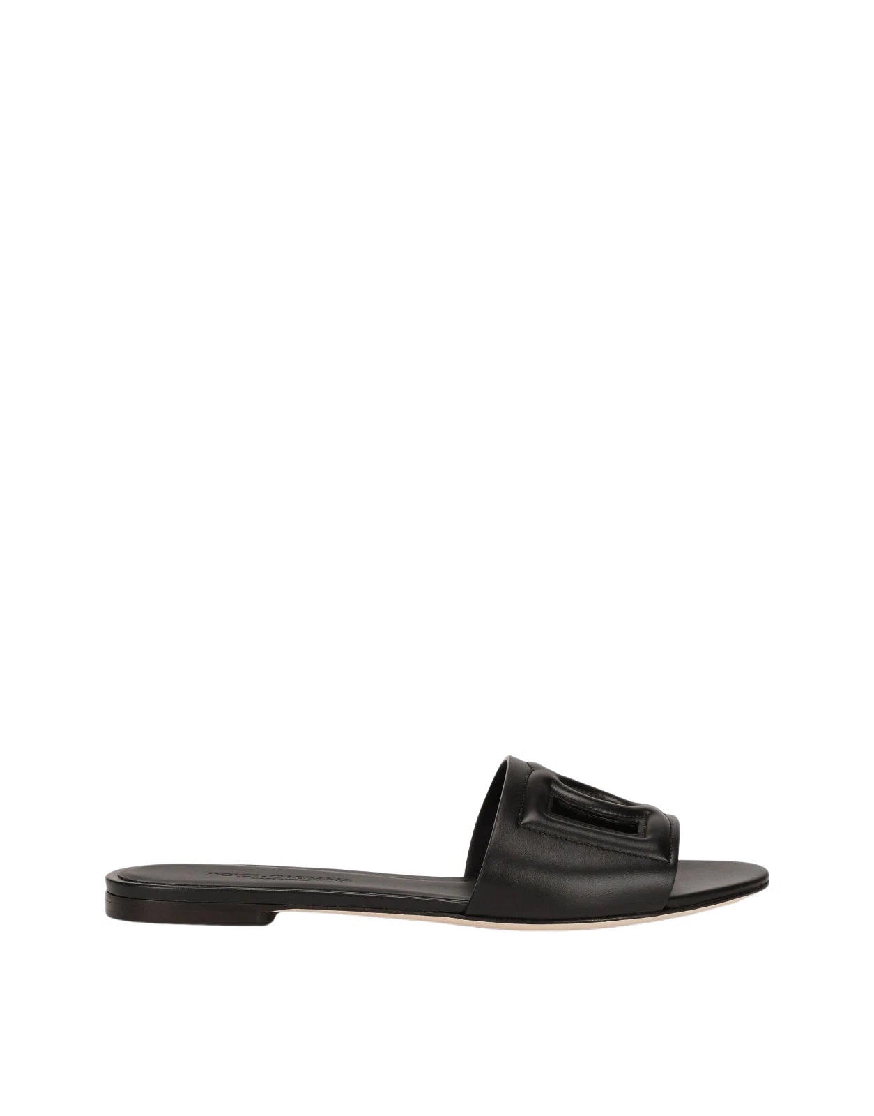 DOLCE&GABBANA Bianca $545 Black DG Leather Slides New And Authentic