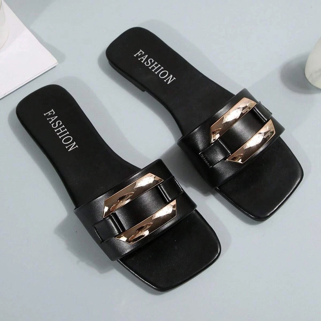 Women’s Summer Flat Sandals Square Toe Slip On Non-Slip Beach Slides Casual"