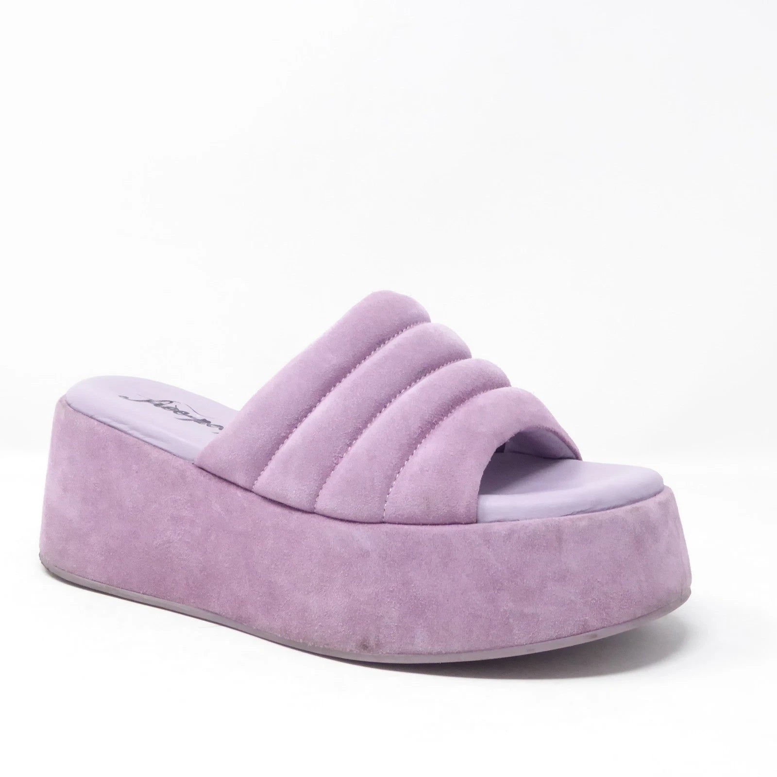 Free People Women Almost Paradise Platform Sandals Purple Suede Slides Sz 36 / 6