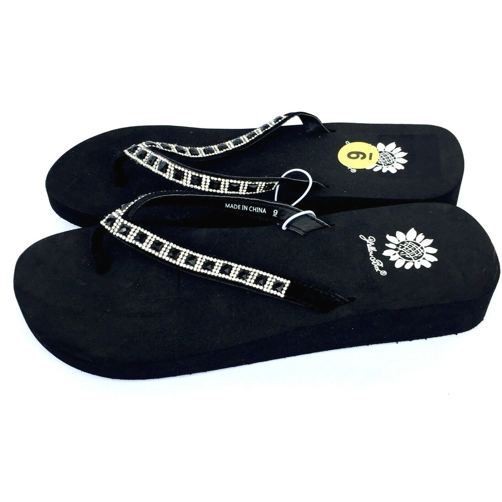 Yellow Box Womens Flip Flops Saydee Sparkle Jeweled Rhinestone Black Sandals