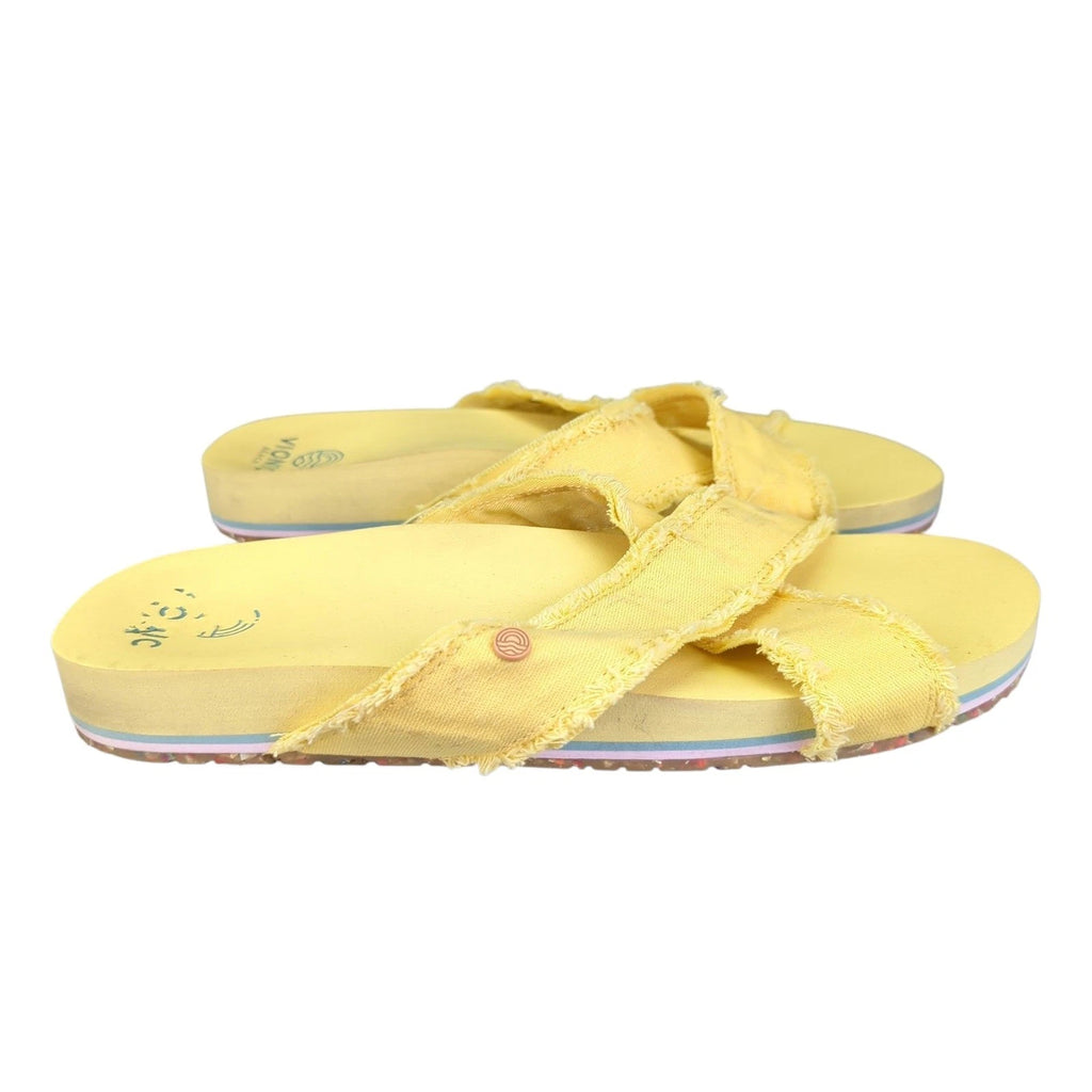 Vionic Panama Beach Malibu Yellow Fabric Crisscross Slide Sandals Women's US 10