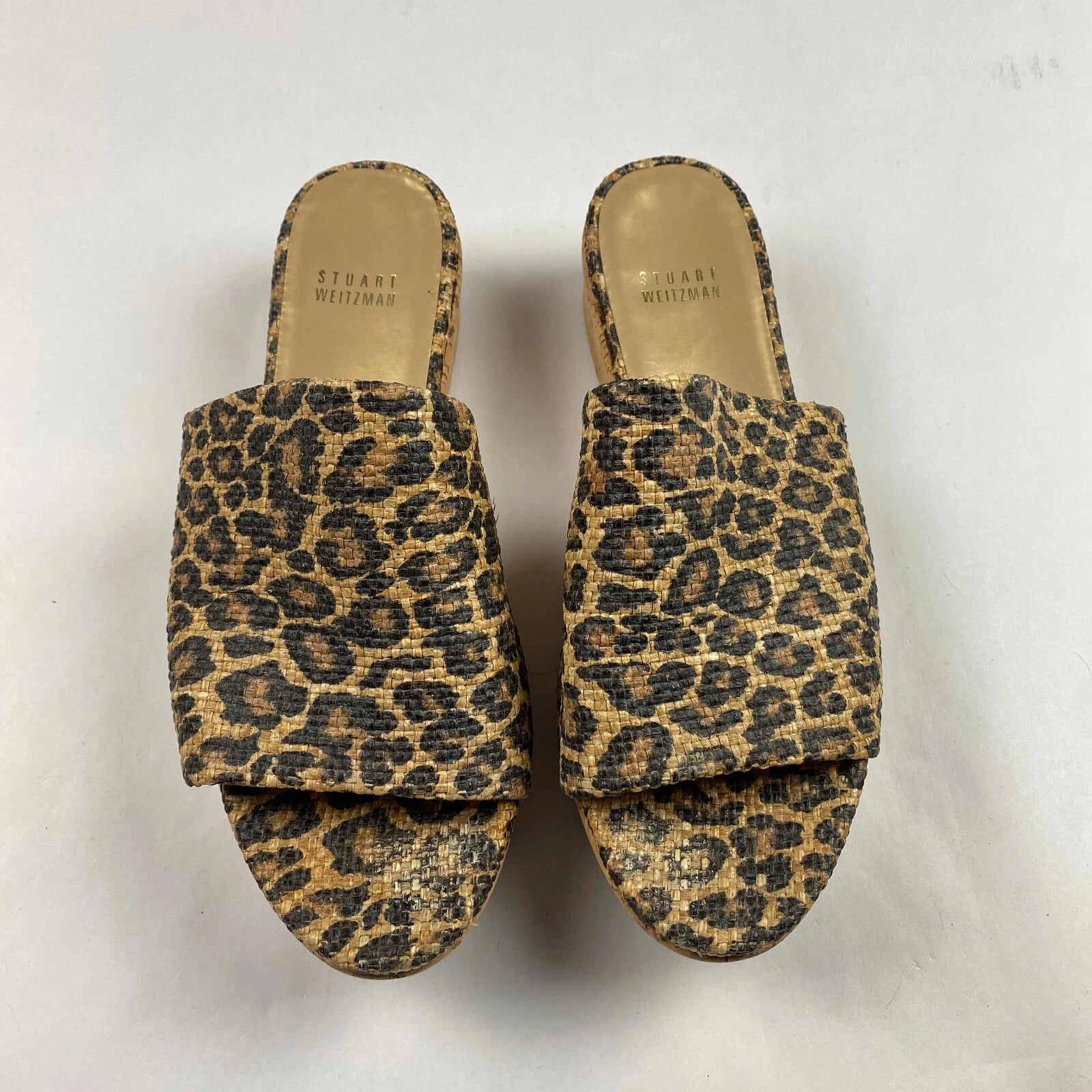 Stuart Weitzman Flatout Leopard Print Wedge Sandal Slide Women's Size 8