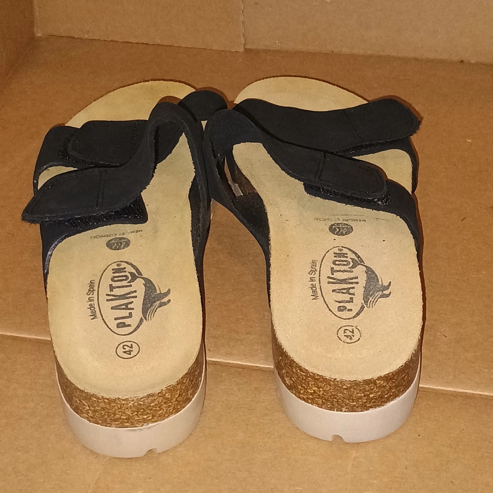 Plakton Women’s Sandals Size 11 Black Cork Footbed Adjustable Memory Cushion