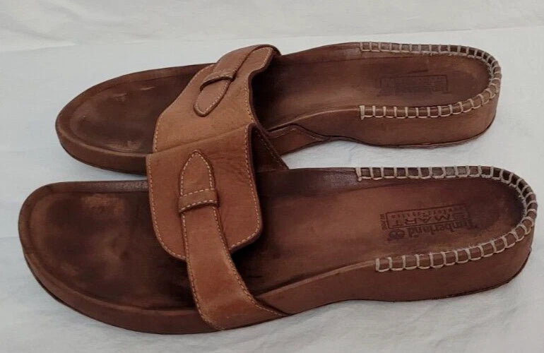 Timberland Womens Slide Sandals Brown Leather Smart Comfort System Size 10 M