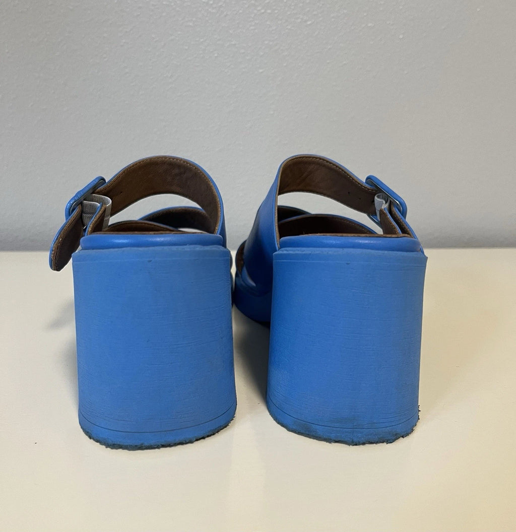 Bueno Leather Heeled Slide Sandals Milan style color blue EU40 US9.5 est 70s mod