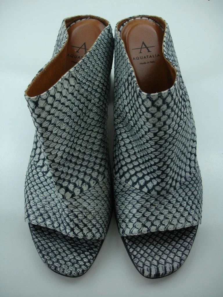 Women's sz 8 M Aquatalia Ellen Leather Open-Toe Mule Snakeskin Shoes Heels Slide
