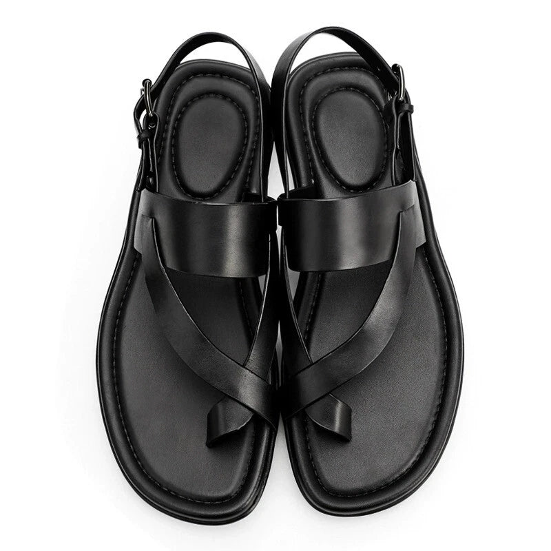 Roman Style Open Toe Sandals Slingbacks Casual Real Leather Mens Shoes Flats New