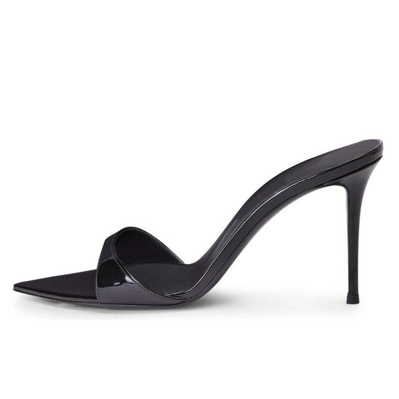 Women's High Heel Pointed Open Toe Mules Slides Sandals Dress Party Shoes Ladies