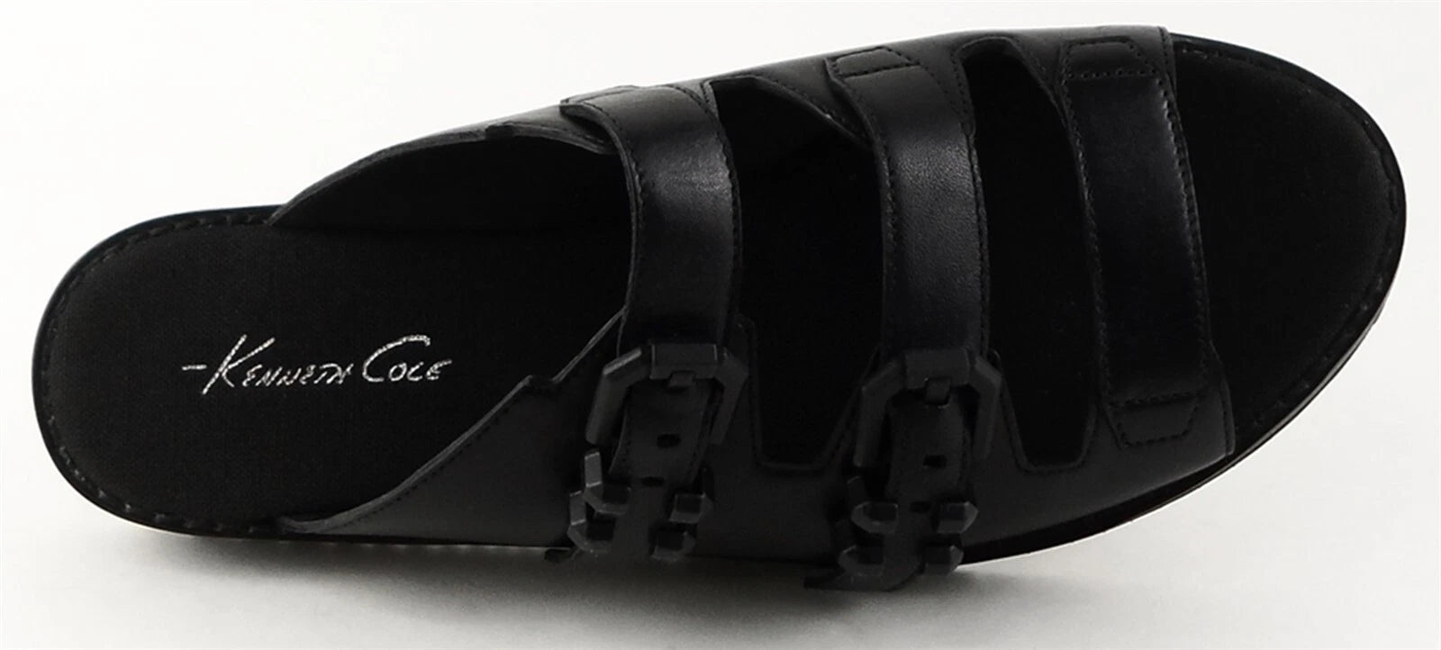 $150 KENNETH COLE HANSON Black Leather Designer Comfy Flat Sandals 9 M