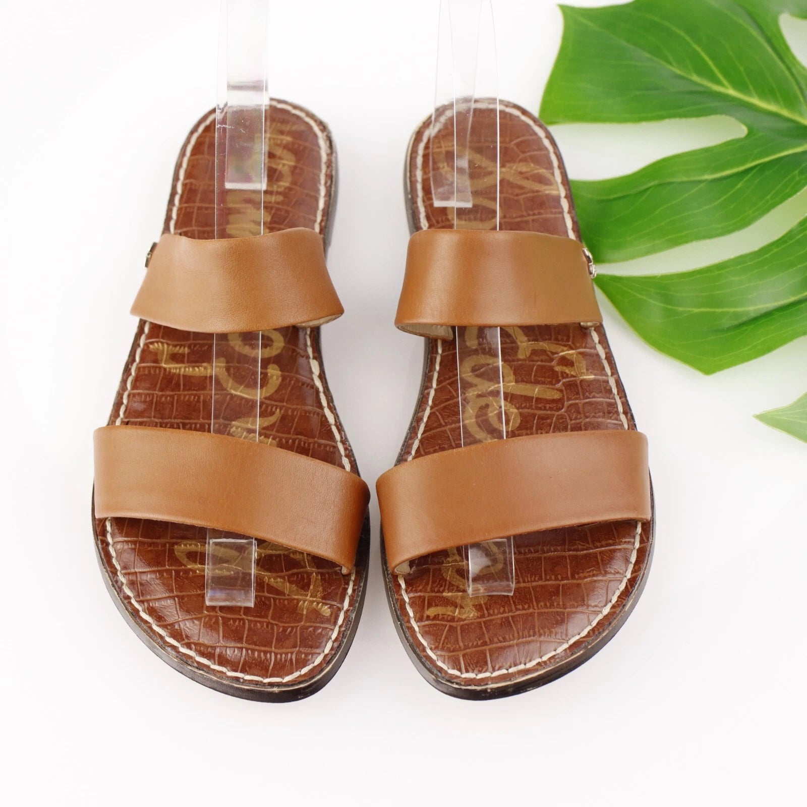 Sam Edelman Womens Gala Sandal Size 9 Cognac Tan Leather Slide Strappy Resort x