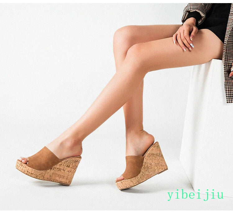 Women's High Wedge Heel Platform Mules Open Toe Sandals Slingbacks Slipper Slide