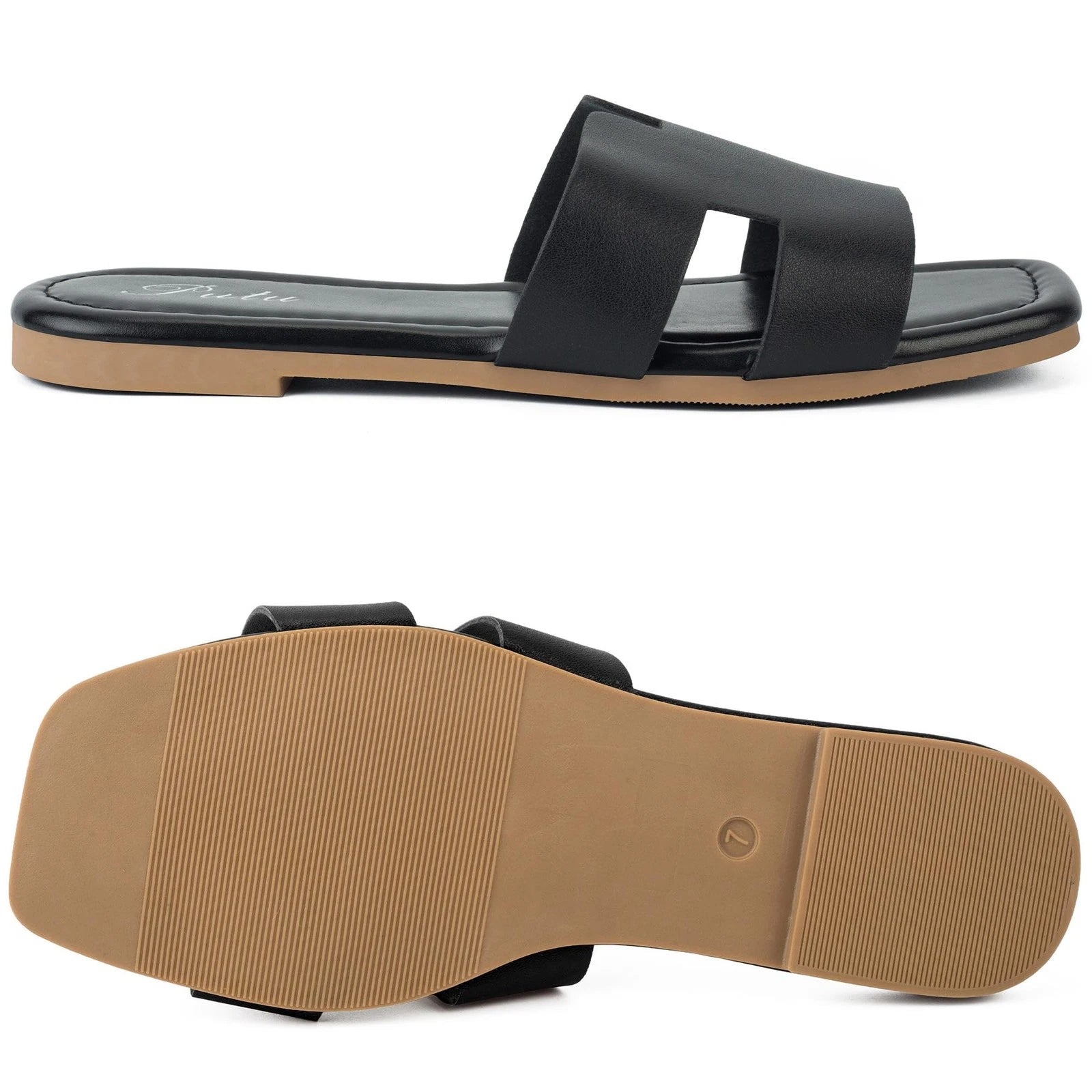 Women's Flat Sandals Summer Sandals Cute Slide Sandals Rich Black 8.5