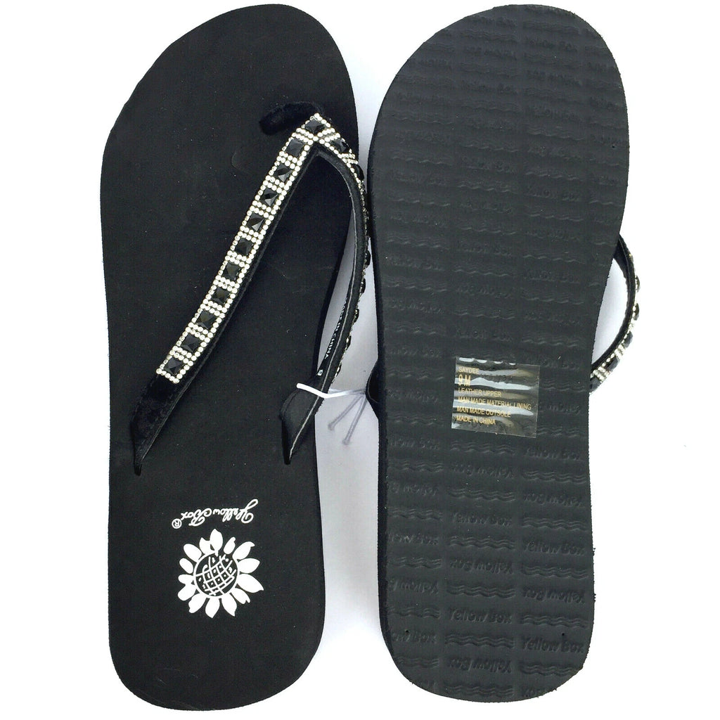 Yellow Box Womens Flip Flops Saydee Sparkle Jeweled Rhinestone Black Sandals