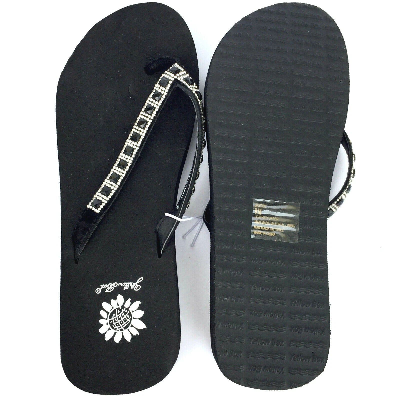 Yellow Box Womens Flip Flops Saydee Sparkle Jeweled Rhinestone Black Sandals