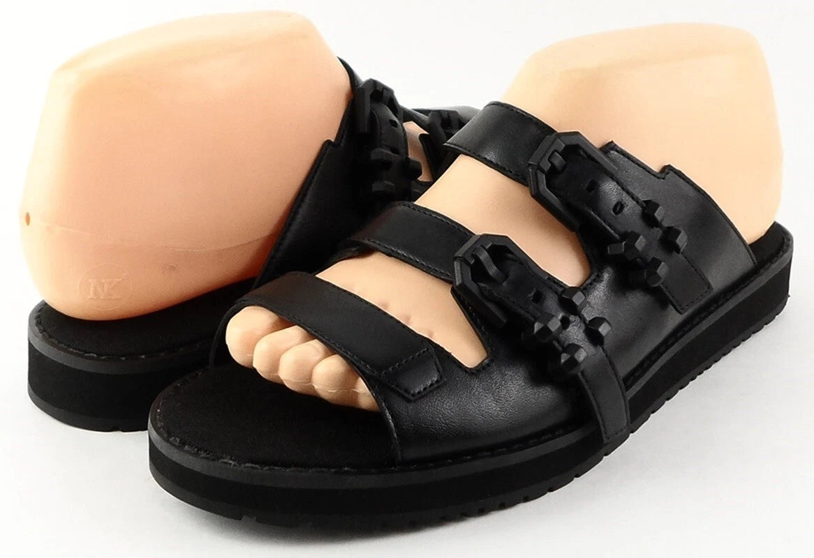 $150 KENNETH COLE HANSON Black Leather Designer Comfy Flat Sandals 9 M