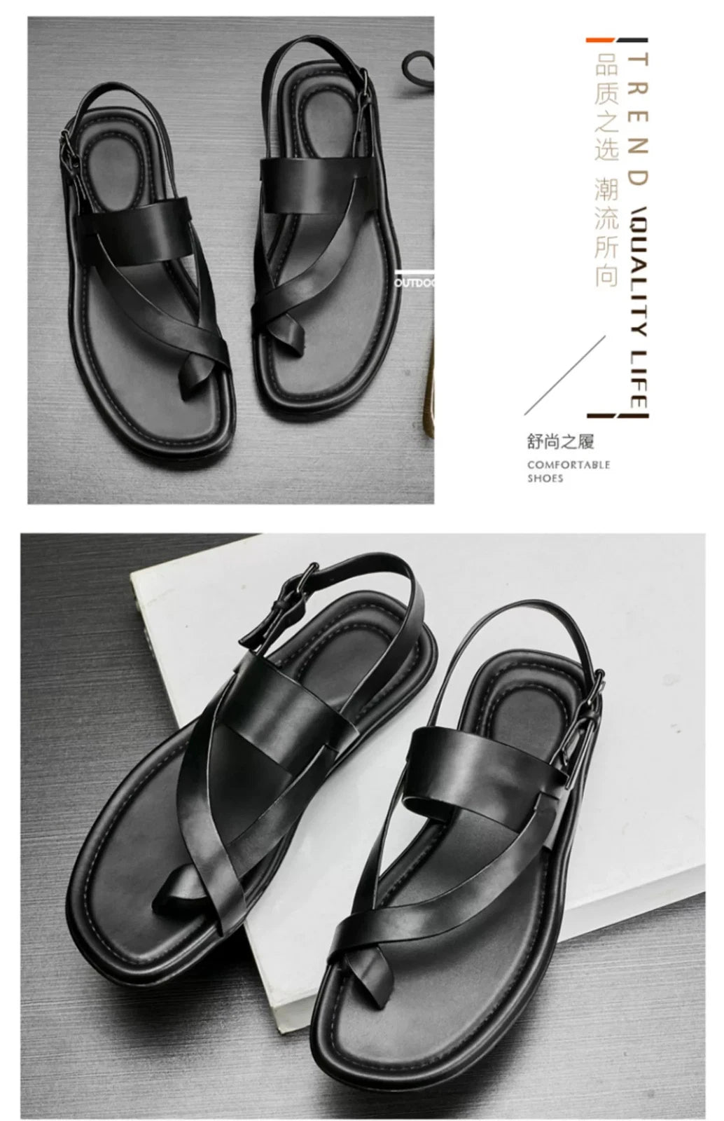 Roman Style Open Toe Sandals Slingbacks Casual Real Leather Mens Shoes Flats New